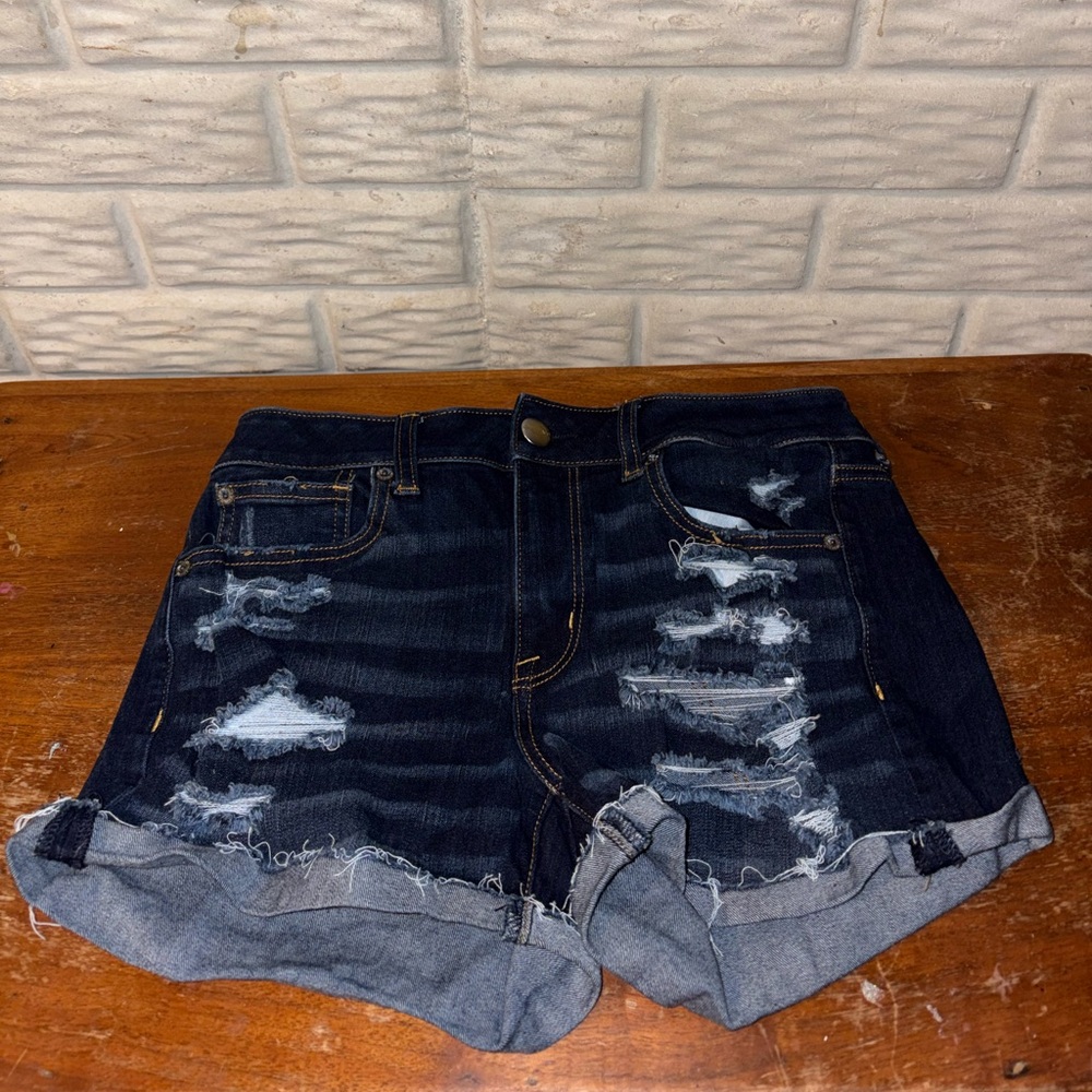 Dark Wash Distressed Denim Shorts American Eagle